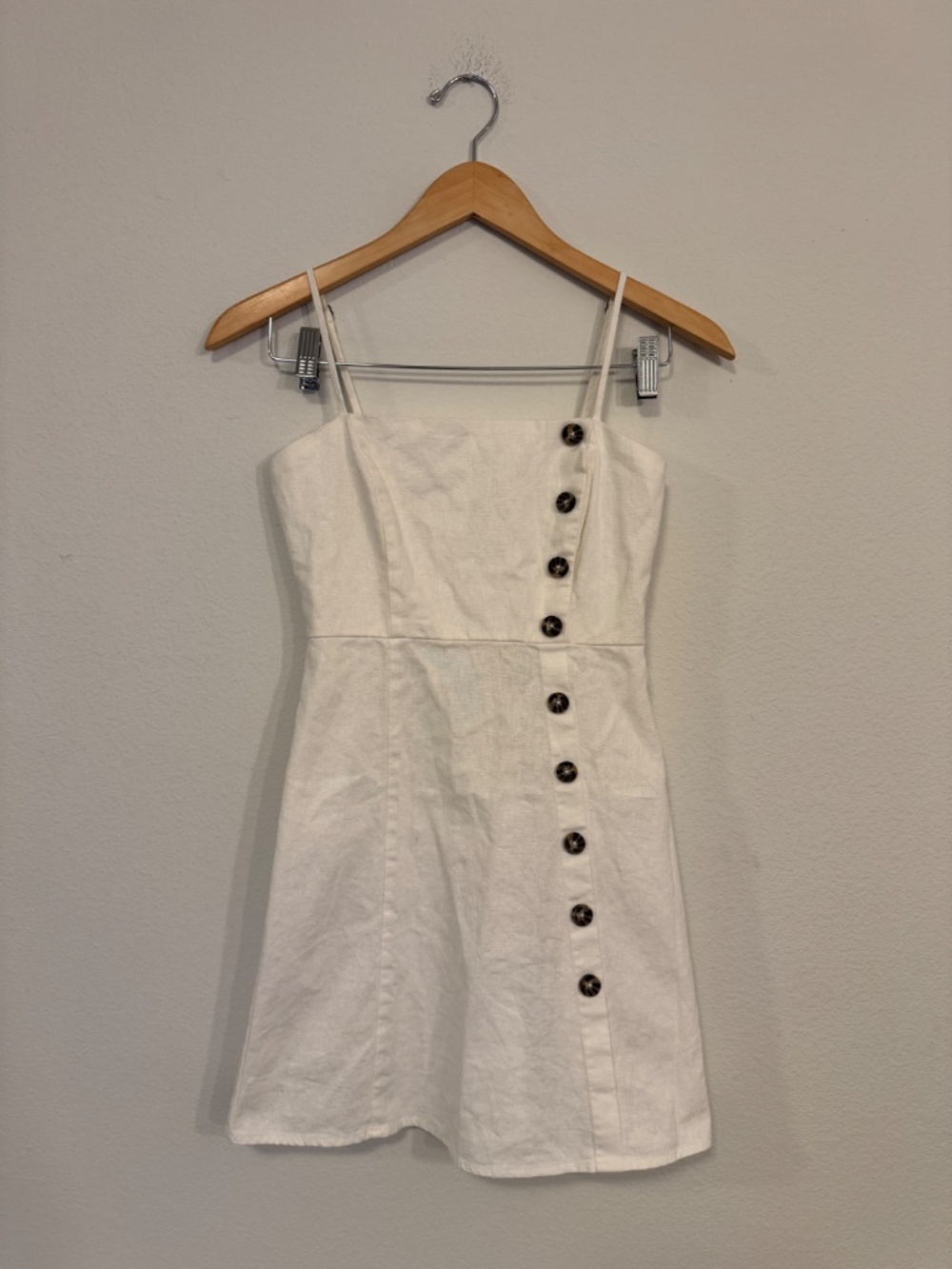 Copper Key Ivory Linen Blend Button Front Fit & Flare Dress XS